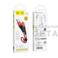 Кабель USB to Lightning HOCO X38 Cool, 0.25м, круглый, 2.4A, ткань,  красный