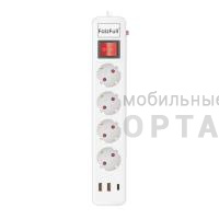 Удлинитель c заземлением FaizFull FU14 3m 10A 2500W, 4EU 2 USB/A+USB/C (с предохранителем)