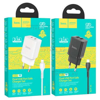 СЗУ HOCO N25, Maker, 2100mA, кабель  Lightning,  черный